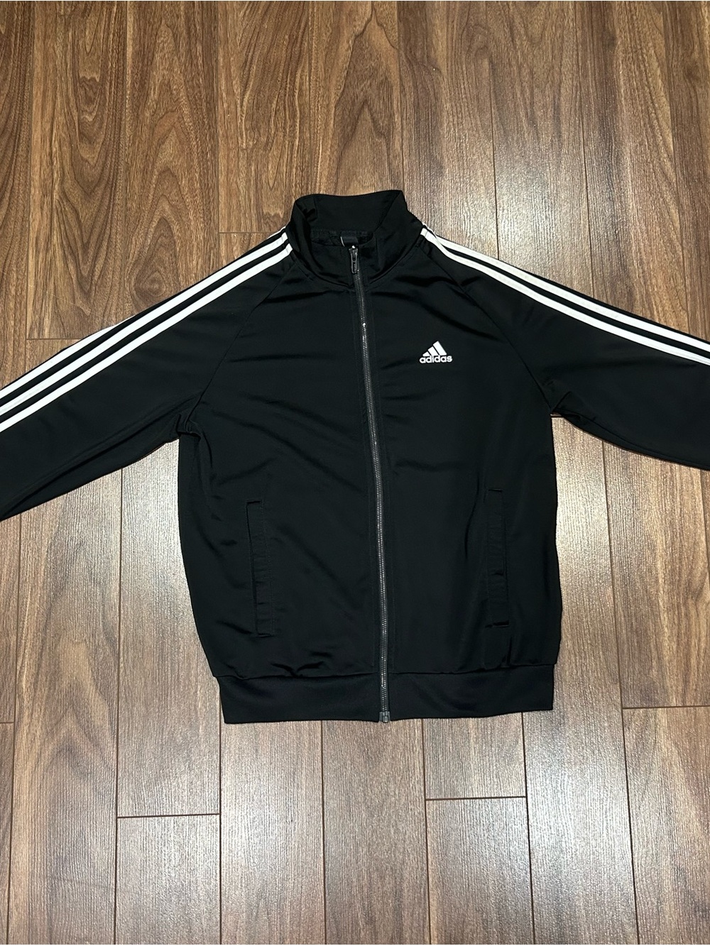 adidas Black Lightweight Track Jacket with White Stripes